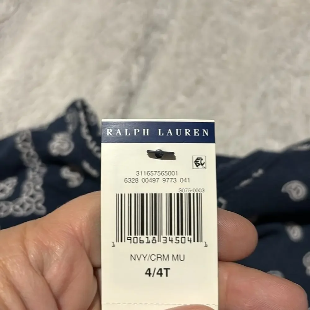 Ralph Lauren 4 navy blue white handkerchief print cropped dolman sleeve nwt